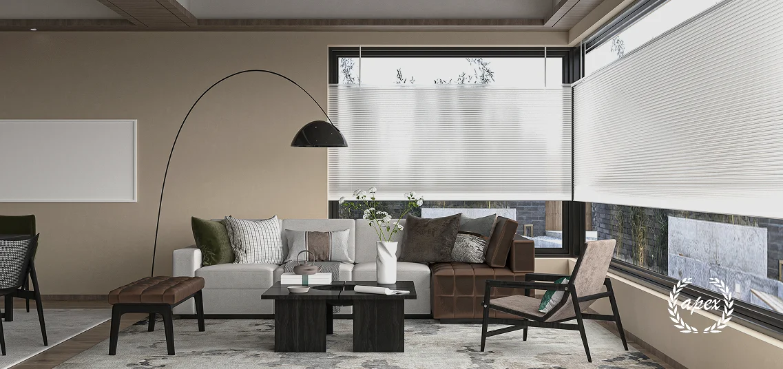 Motorised blinds allow scheduled light control based on time of day or room temperature